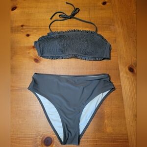 Cupshe Mid Rise Ruffled Removeable Straps Bikini Olive Green Swimsuit Size M